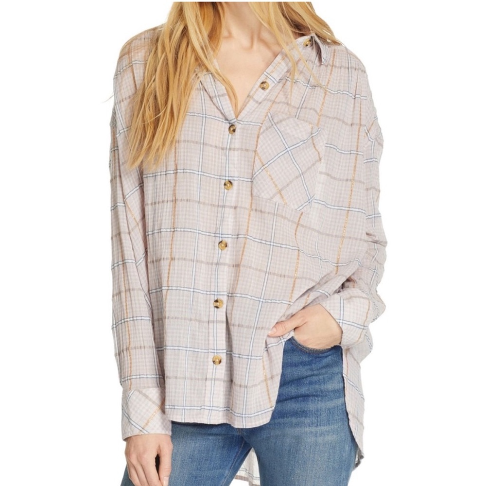 Free People Break My Stride Button Down Oversized Top XS